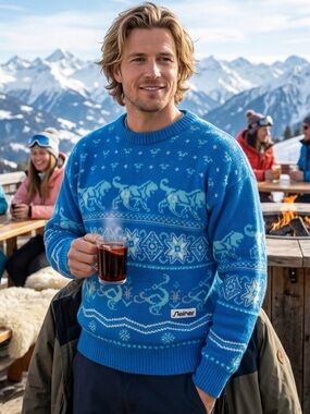 STEFFNER Blue Long Sleeved crewneck Sweater with Lion Design Size Large